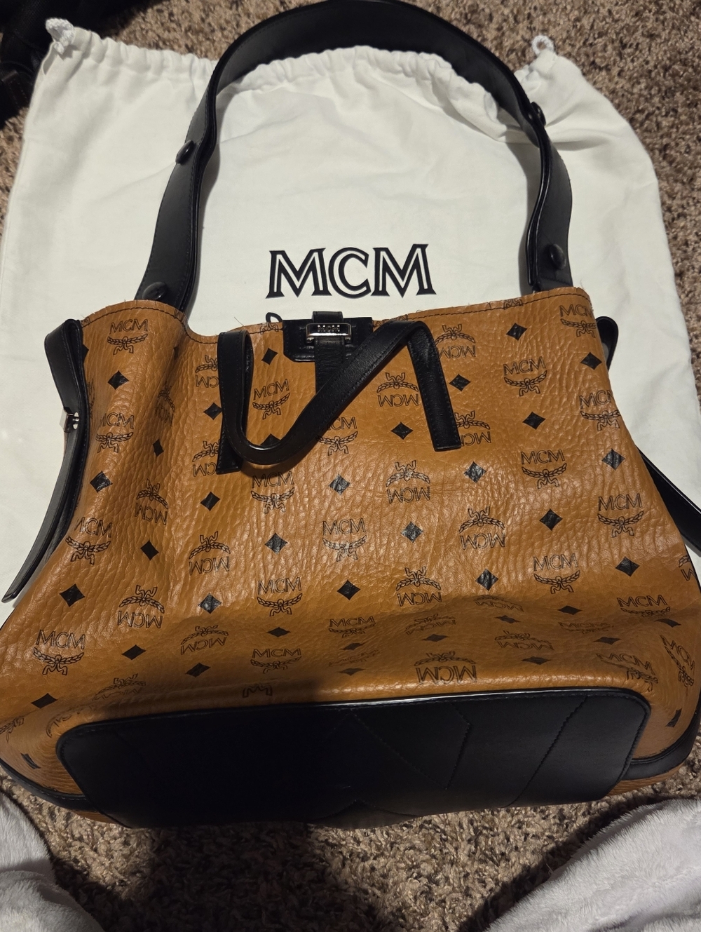 MCM Cognac Visetos Two-Piece Tote with Pouch - Picture 8 of 12
